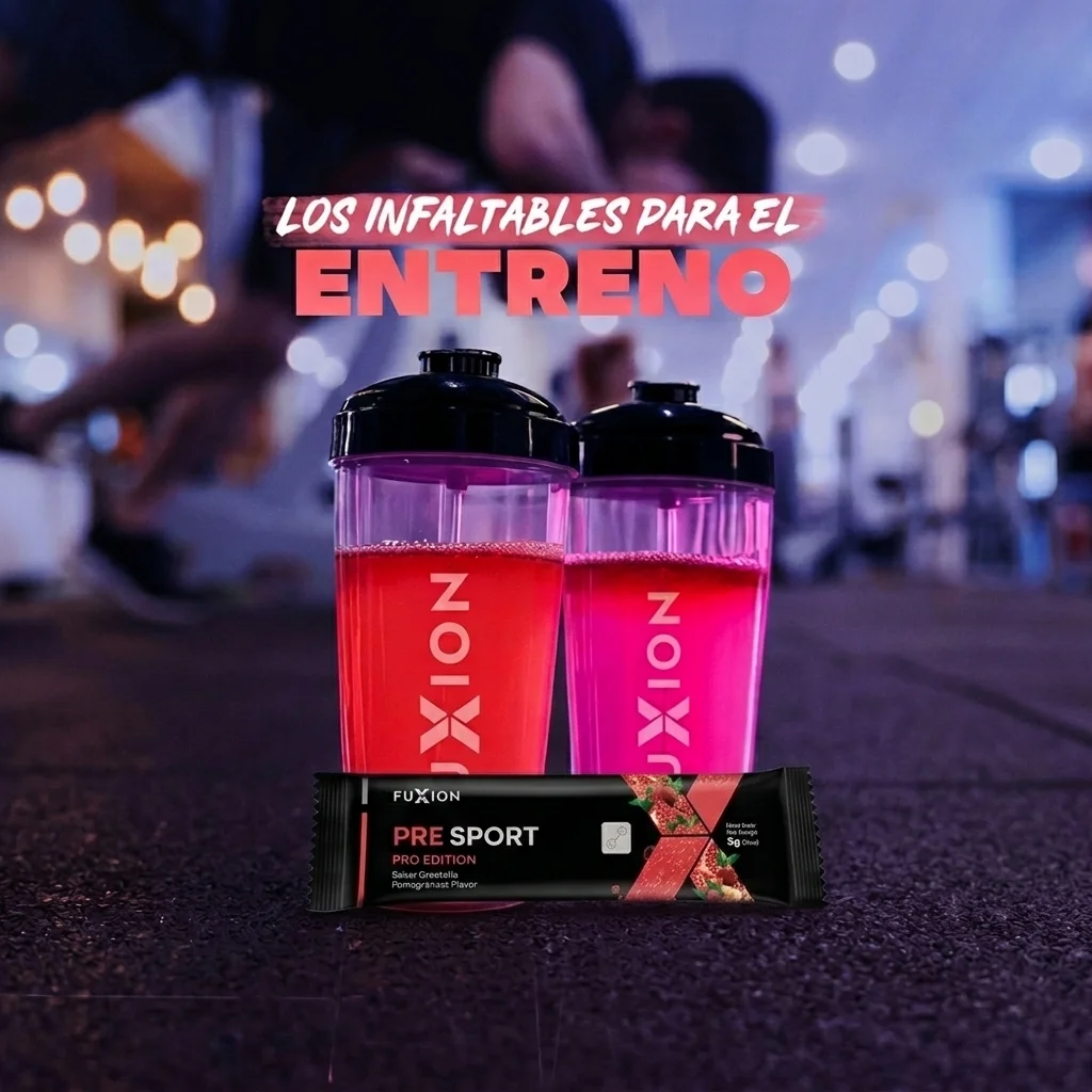 FUXION Pre Sport sachet stick y botellas deportivas